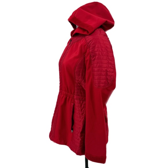 Jones New York Red Outerwear Faux Fur Hooded Mixed Media Velour Pile Coat - $180 - Picture 6 of 13